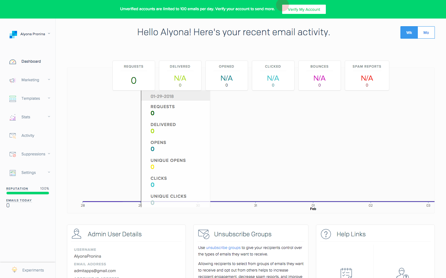 Скриншот (снимок экрана) Sendgrid