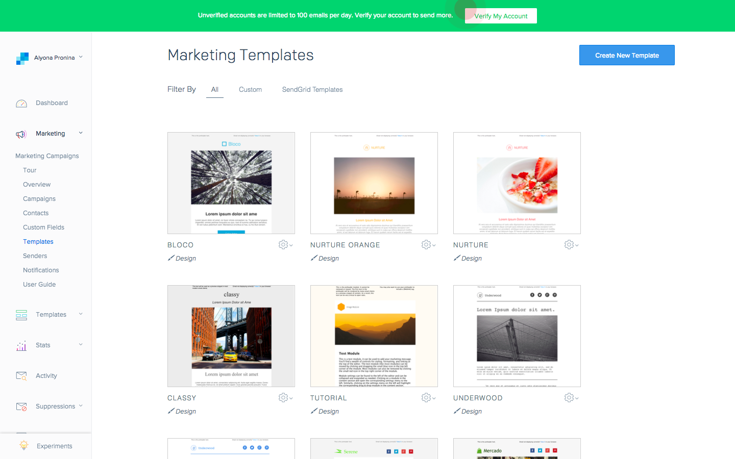 Скриншот (снимок экрана) Sendgrid