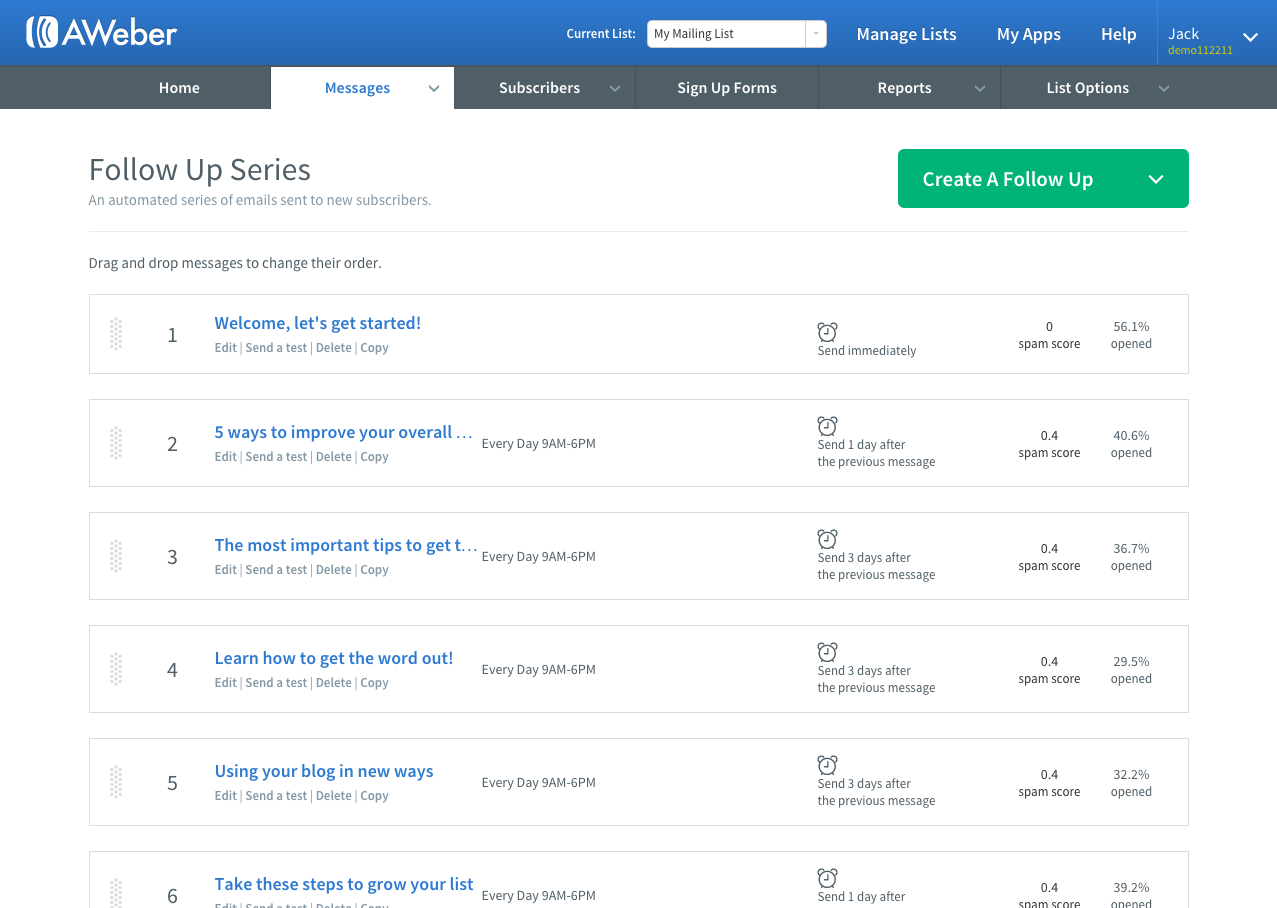 Скриншот (снимок экрана) Aweber