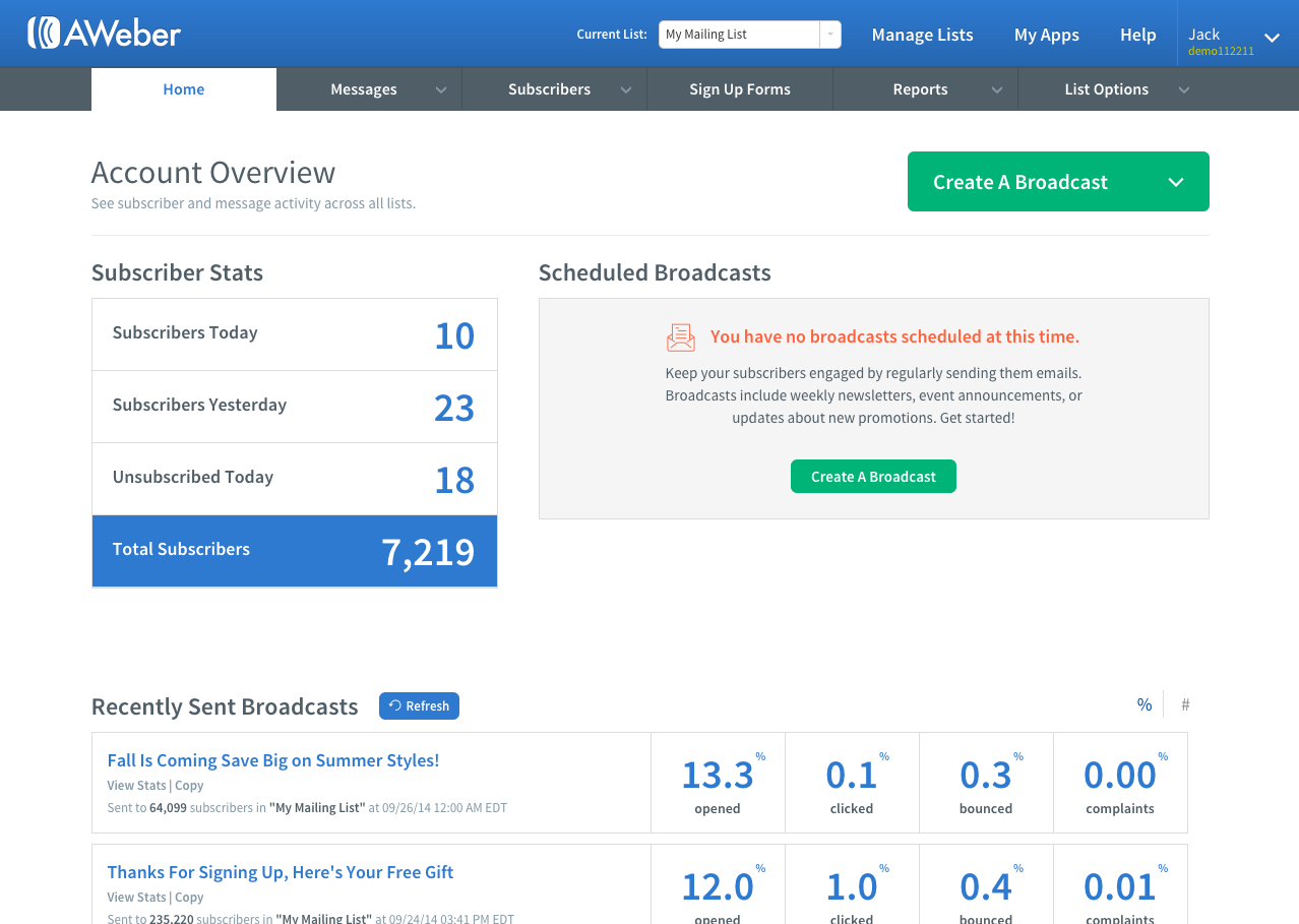 Скриншот (снимок экрана) Aweber