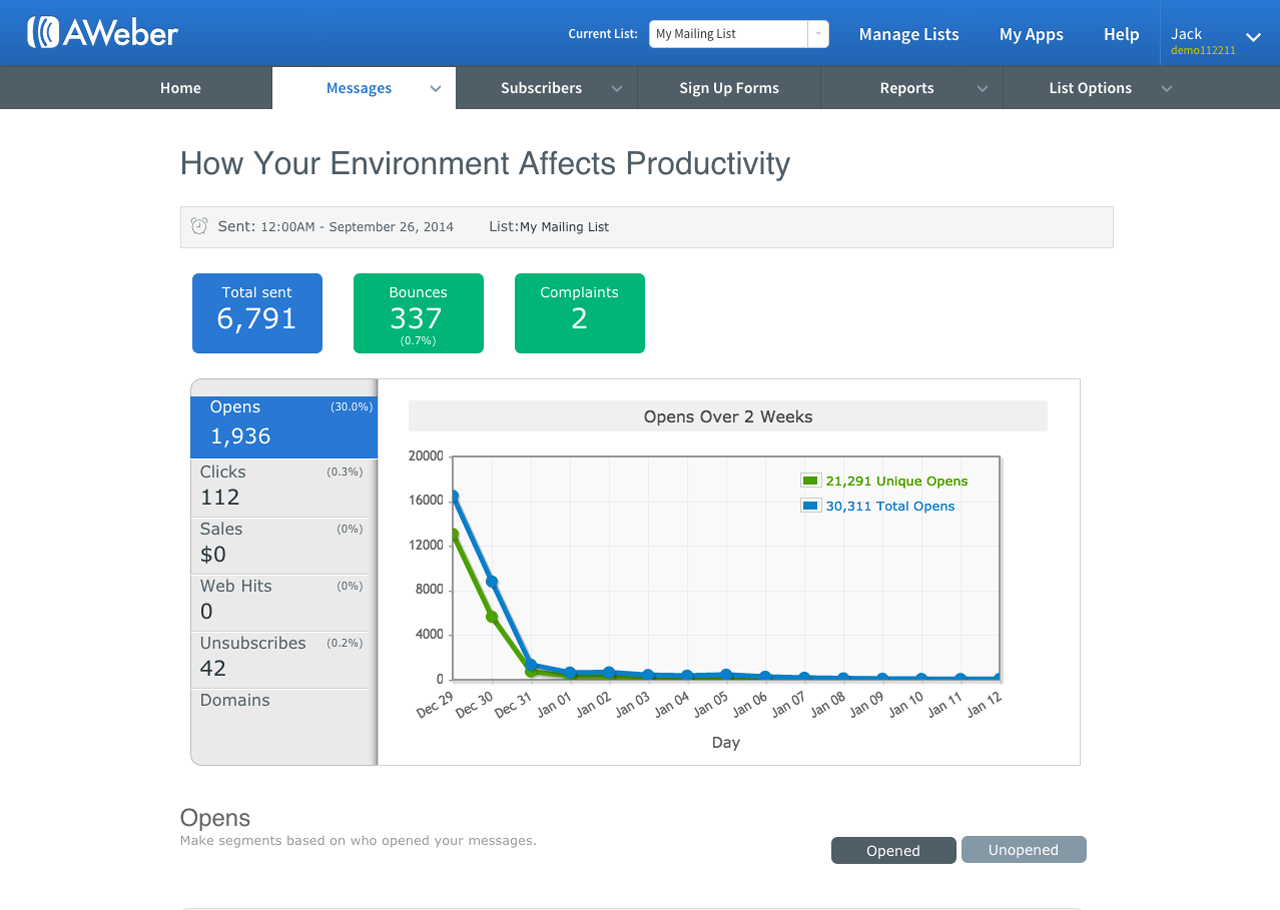 Скриншот (снимок экрана) Aweber