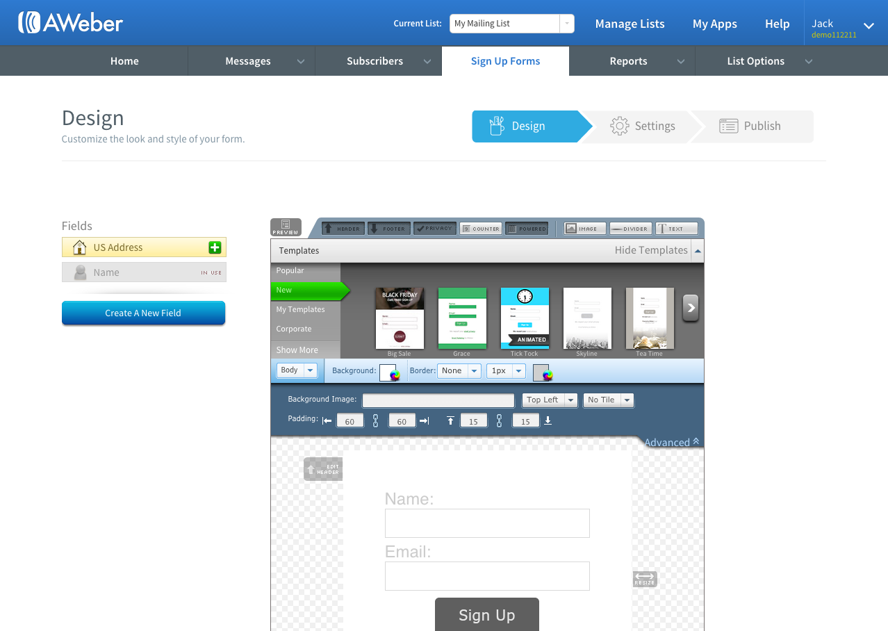 Скриншот (снимок экрана) Aweber