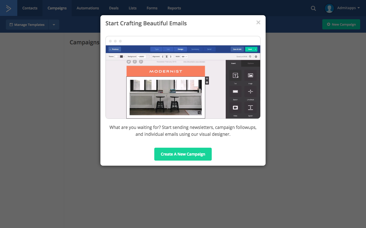 Скриншот (снимок экрана) ActiveCampaign