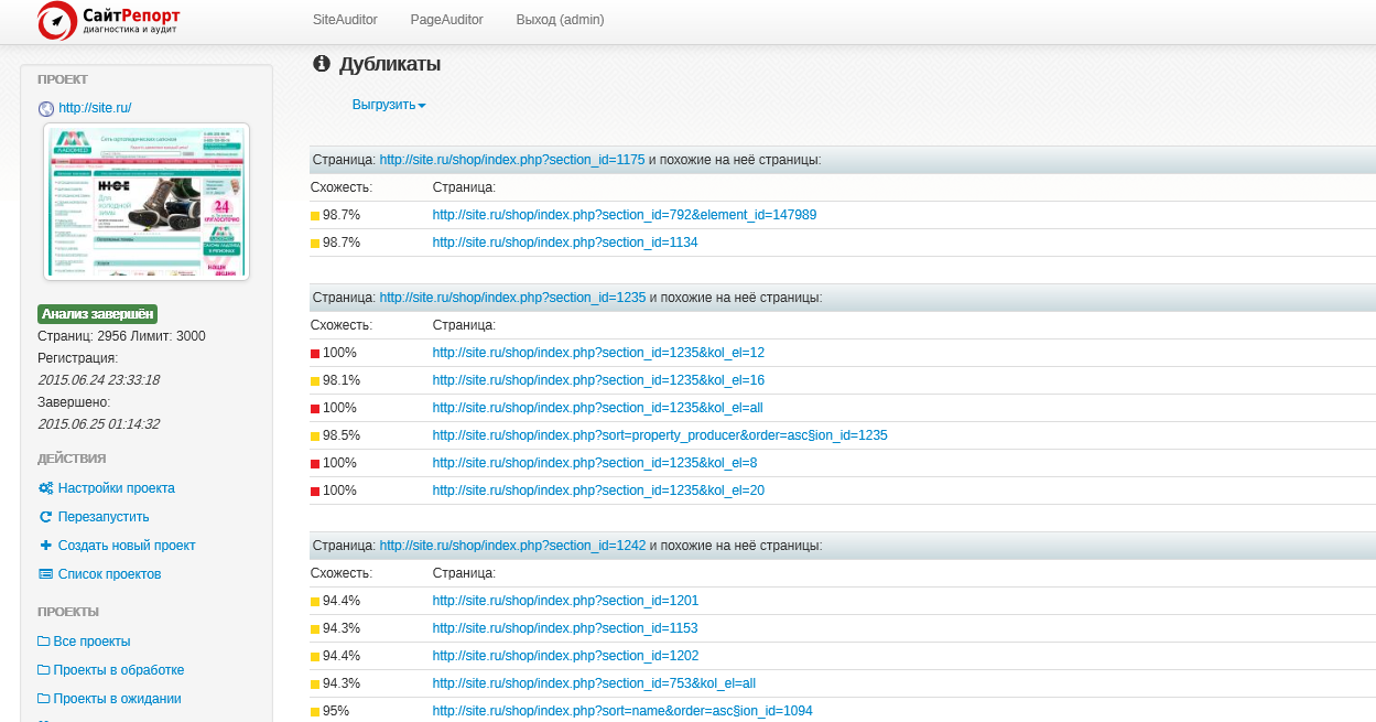Скриншот (снимок экрана) СайтРепорт