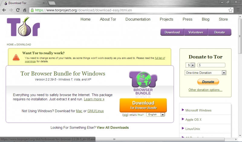 Скриншот (снимок экрана) Tor Browser