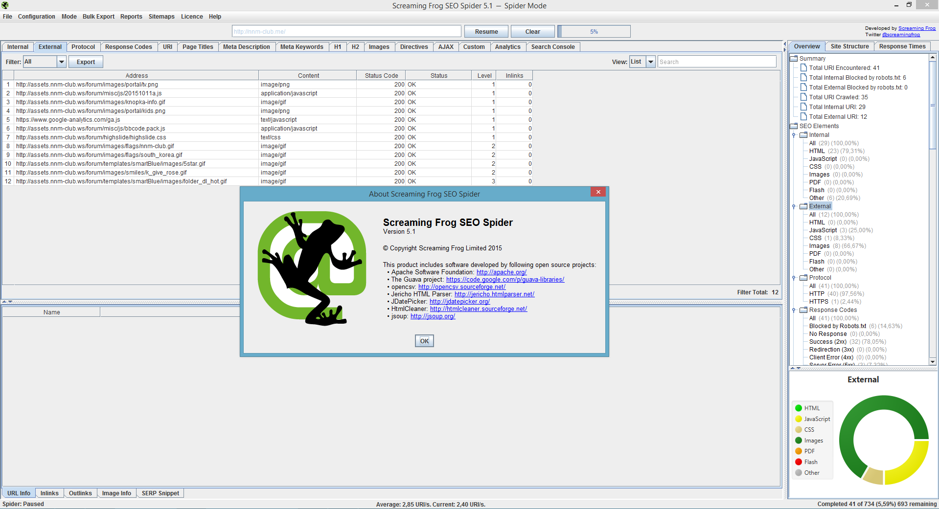 Скриншот (снимок экрана) Screaming Frog SEO Spider