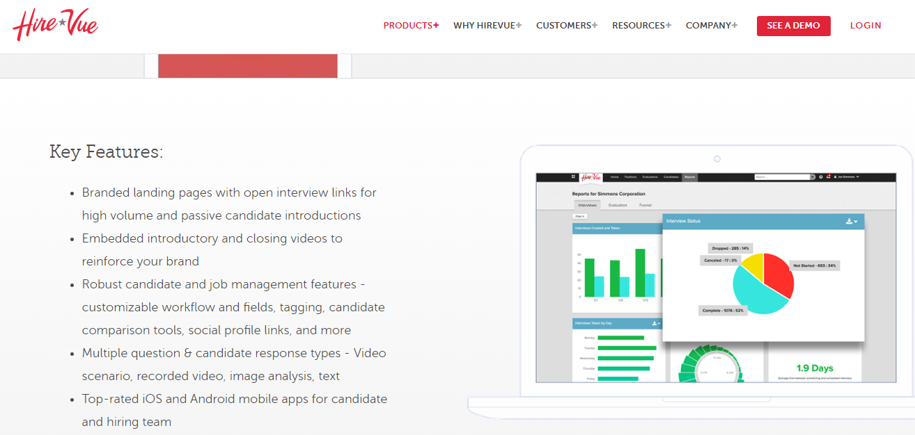 Скриншот (снимок экрана) HireVue Build