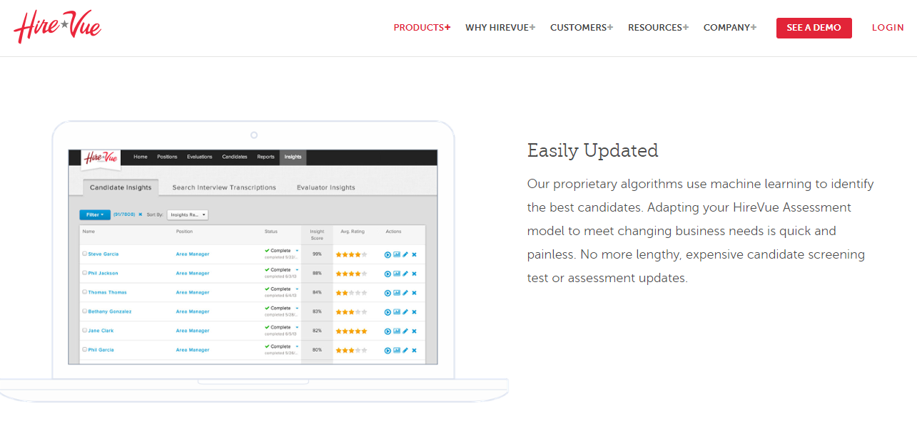Скриншот (снимок экрана) HireVue Build