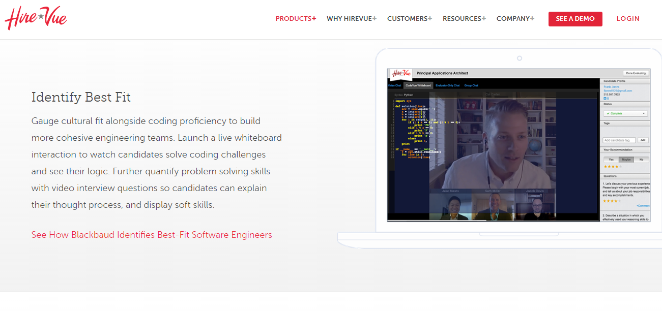 Скриншот (снимок экрана) HireVue Build