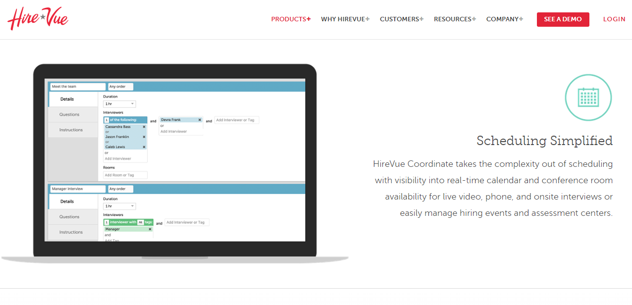 Скриншот (снимок экрана) HireVue Build