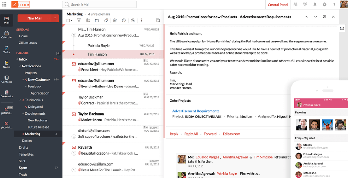 Скриншот (снимок экрана) Zoho Mail