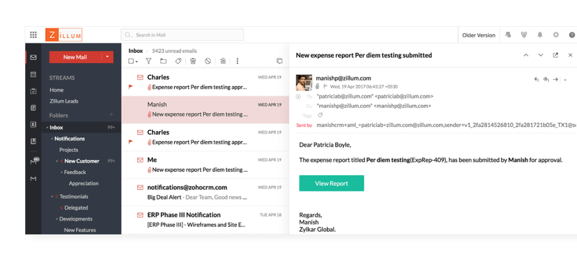 Скриншот (снимок экрана) Zoho Mail