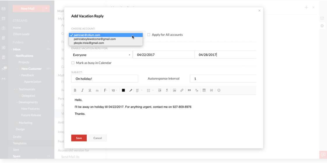 Скриншот (снимок экрана) Zoho Mail