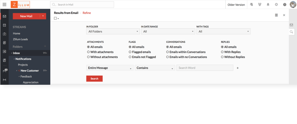 Скриншот (снимок экрана) Zoho Mail