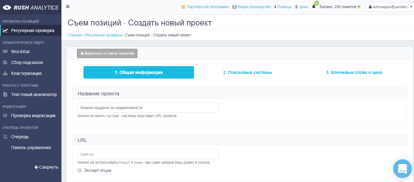 Скриншот (снимок экрана) Rush Analytics