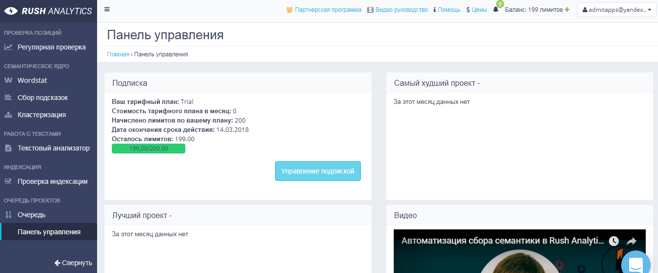 Скриншот (снимок экрана) Rush Analytics