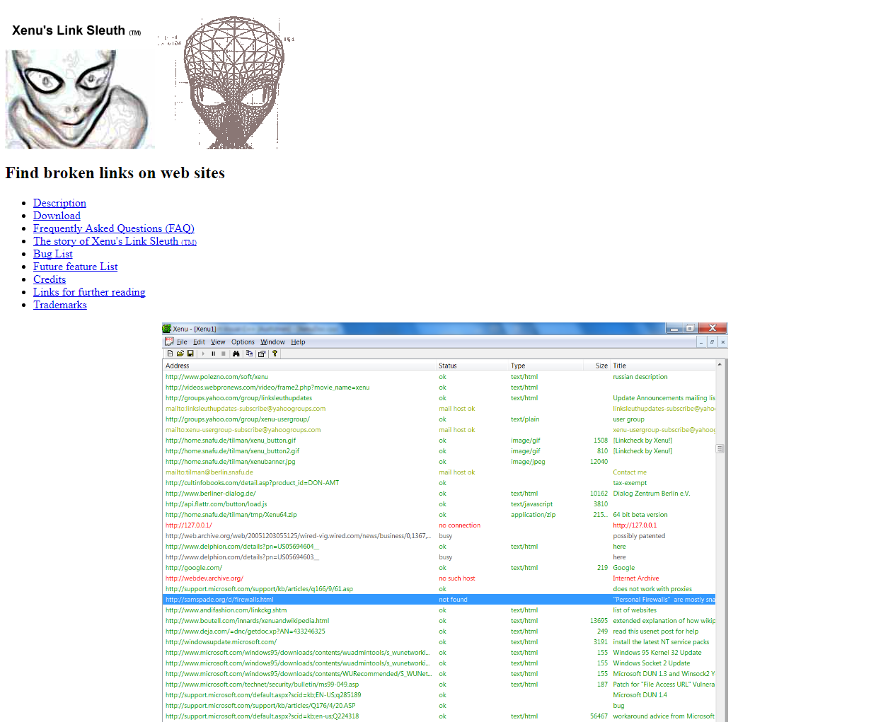 Скриншот (снимок экрана) Xenu’s Link Sleuth