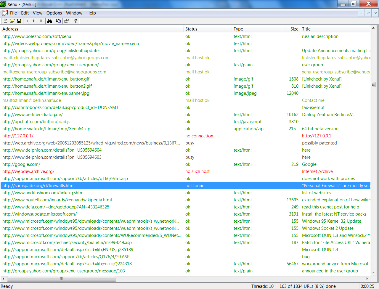 Скриншот (снимок экрана) Xenu’s Link Sleuth