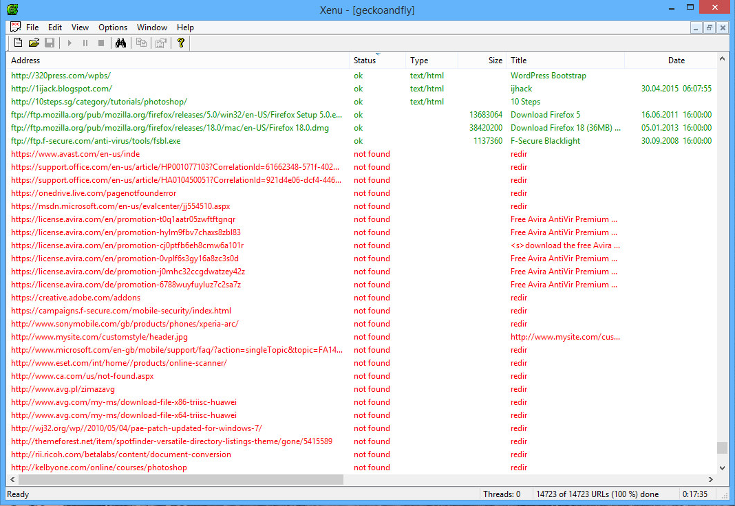 Скриншот (снимок экрана) Xenu’s Link Sleuth