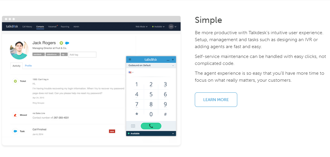 Скриншот (снимок экрана) Talkdesk