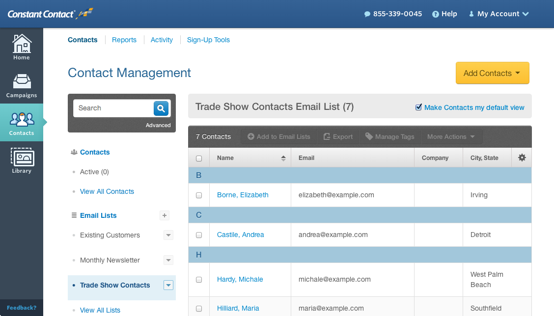 Скриншот (снимок экрана) Constant Contact