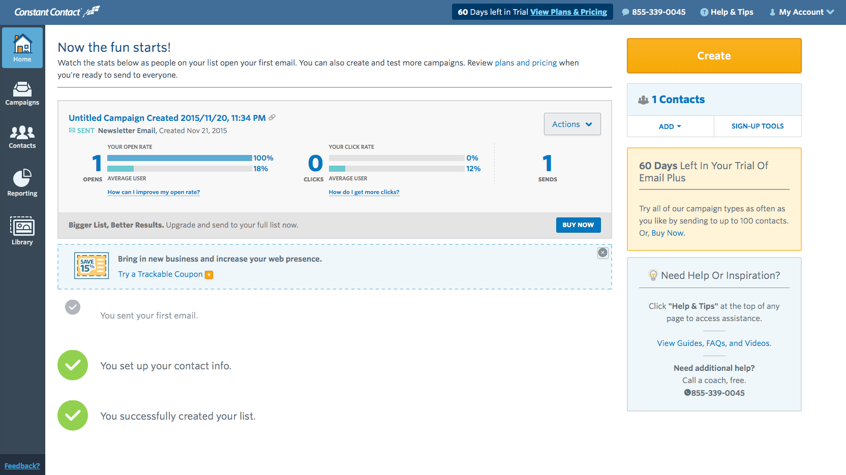 Скриншот (снимок экрана) Constant Contact