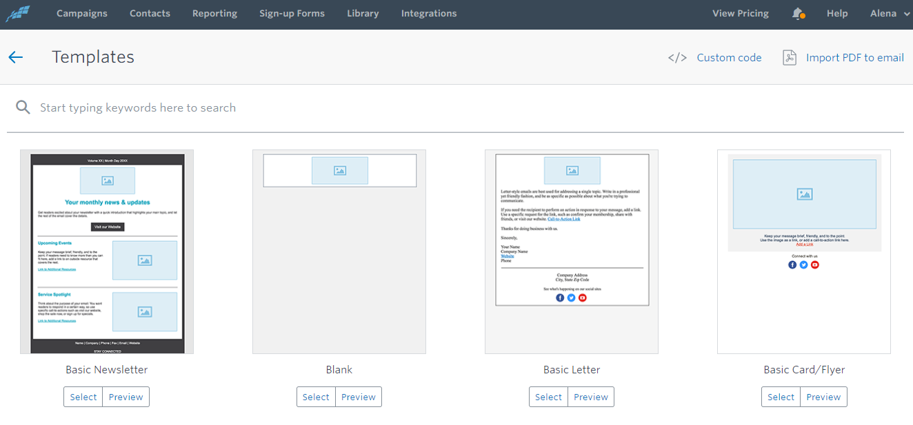Скриншот (снимок экрана) Constant Contact