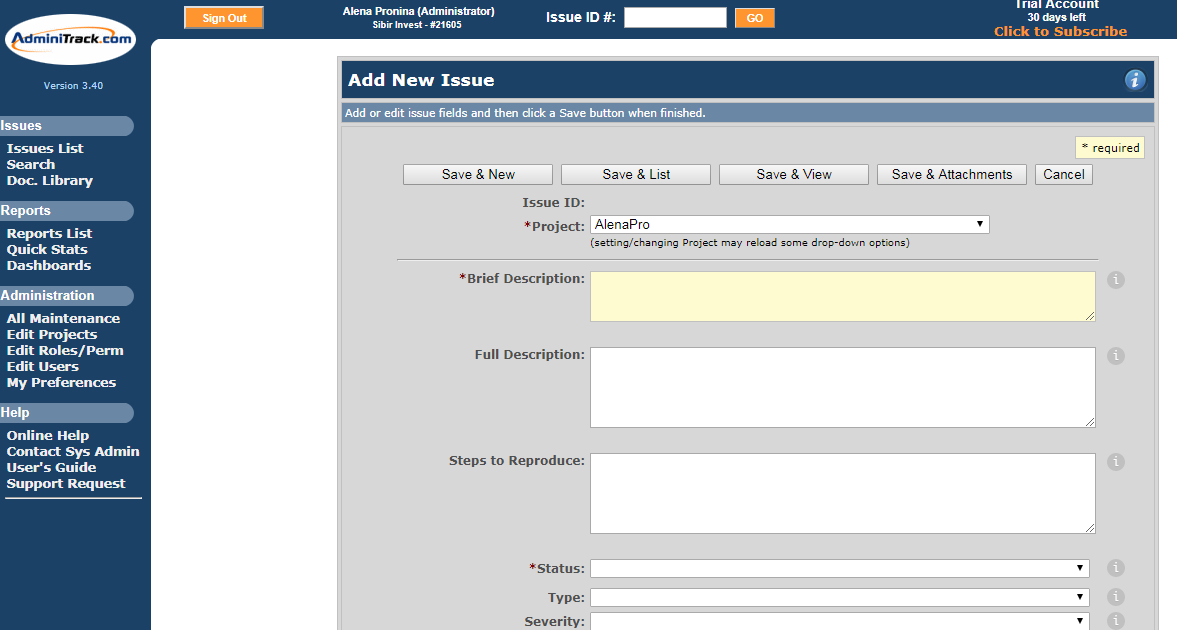 Скриншот (снимок экрана) AdminiTrack