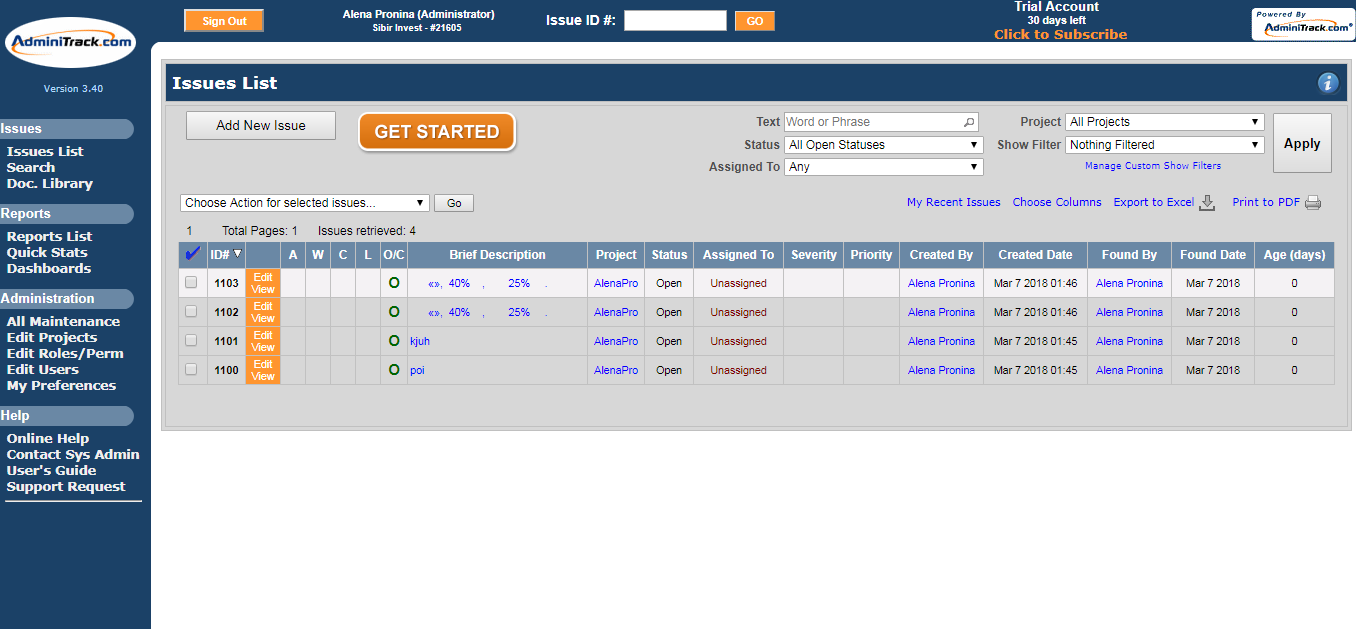 Скриншот (снимок экрана) AdminiTrack