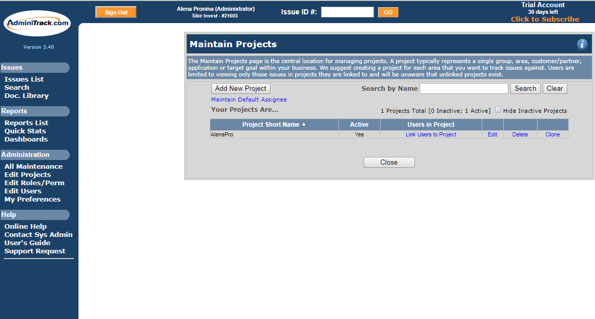 Скриншот (снимок экрана) AdminiTrack