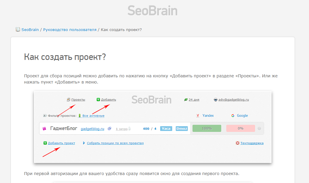 Скриншот (снимок экрана) SEOBrain