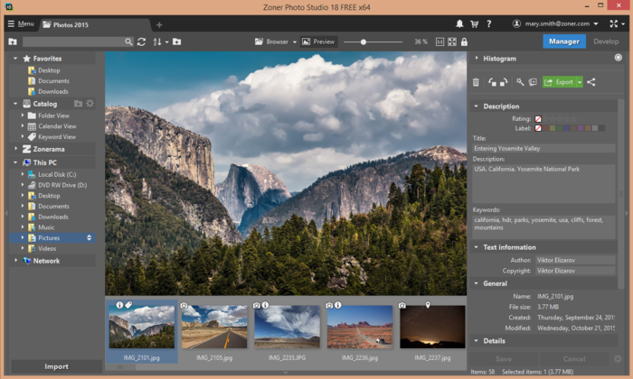 Скриншот (снимок экрана) Zoner Photo Studio X