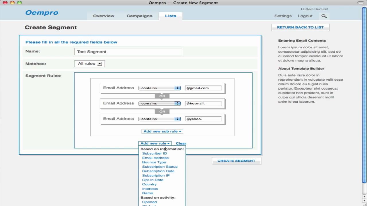 Скриншот (снимок экрана) Oempro