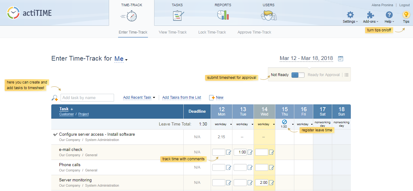 Скриншот (снимок экрана) actiTIME