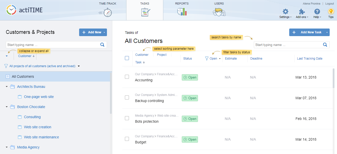 Скриншот (снимок экрана) actiTIME