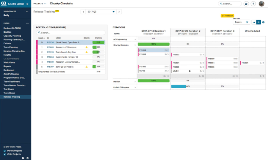 Скриншот (снимок экрана) CA Agile Central