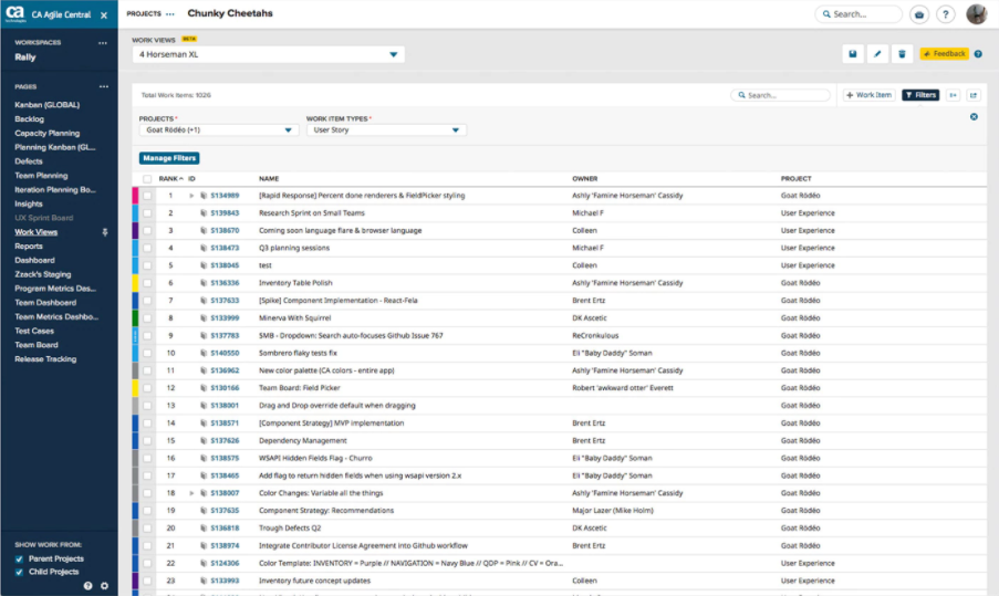 Скриншот (снимок экрана) CA Agile Central