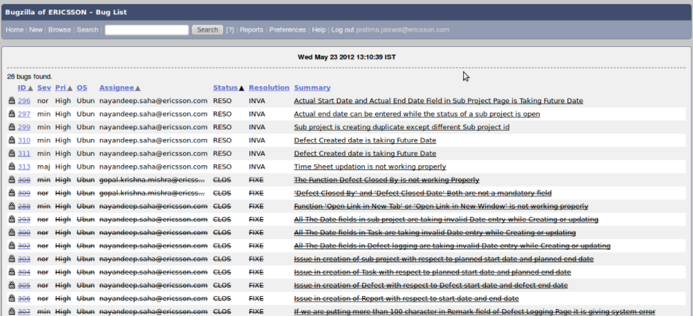Скриншот (снимок экрана) Bugzilla