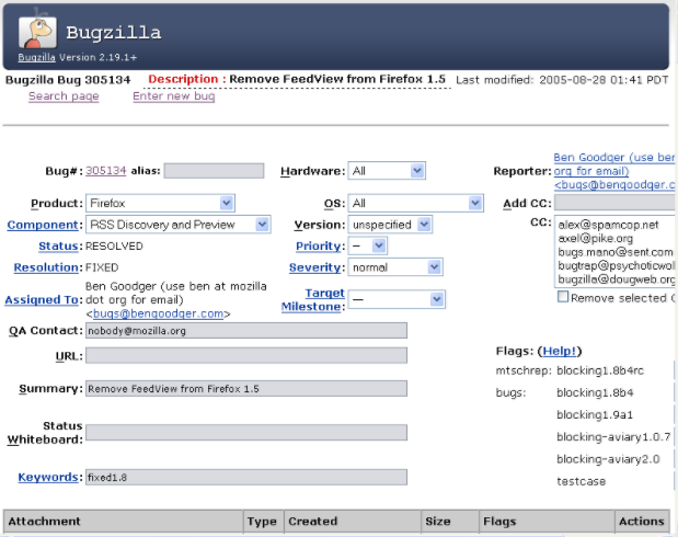 Скриншот (снимок экрана) Bugzilla