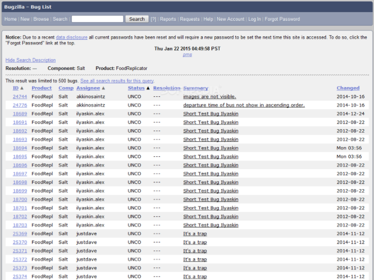 Скриншот (снимок экрана) Bugzilla