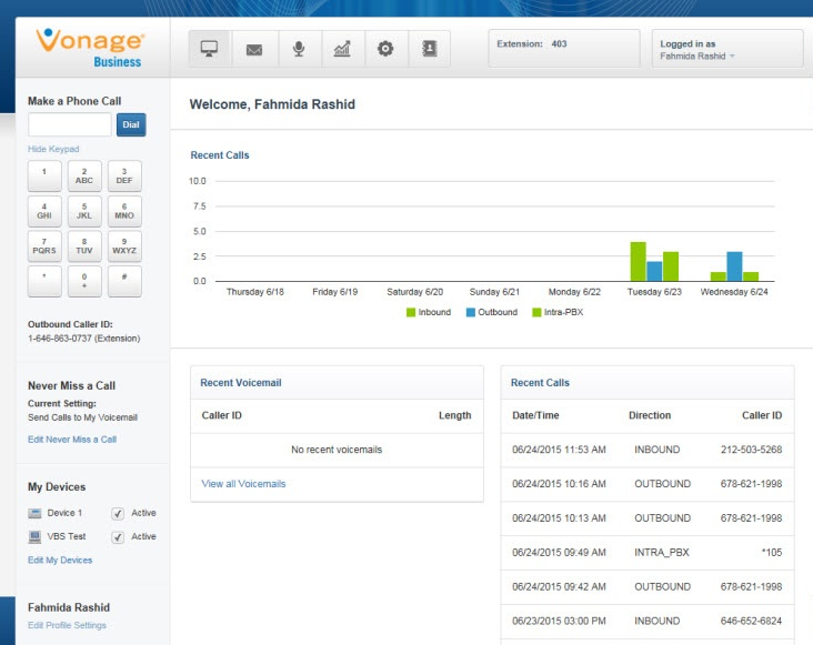 Скриншот (снимок экрана) Vonage Business
