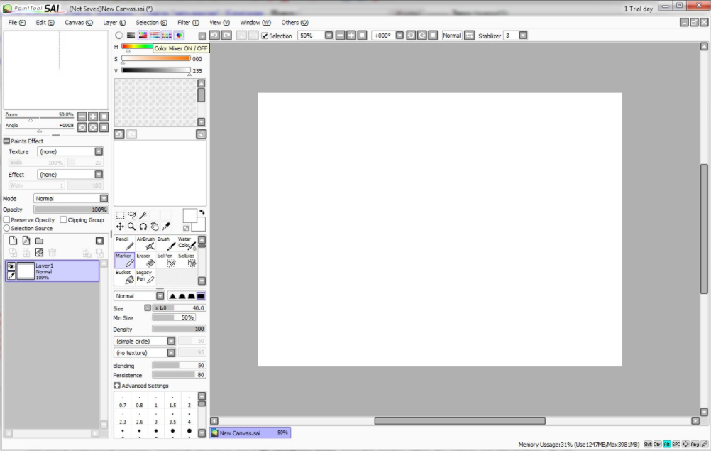 Скриншот (снимок экрана) PaintTool SAI