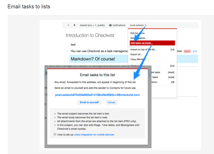 Скриншот (снимок экрана) Checkvist