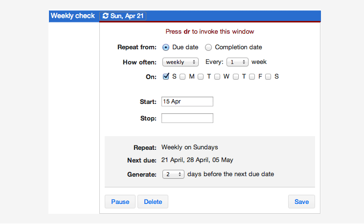 Скриншот (снимок экрана) Checkvist