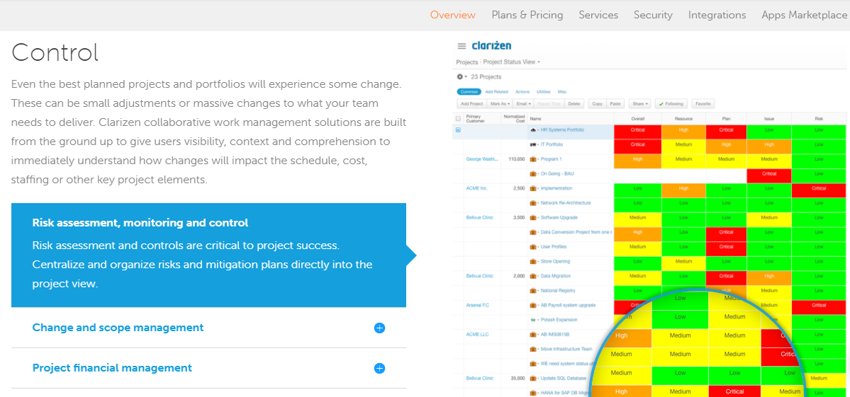 Скриншот (снимок экрана) Clarizen