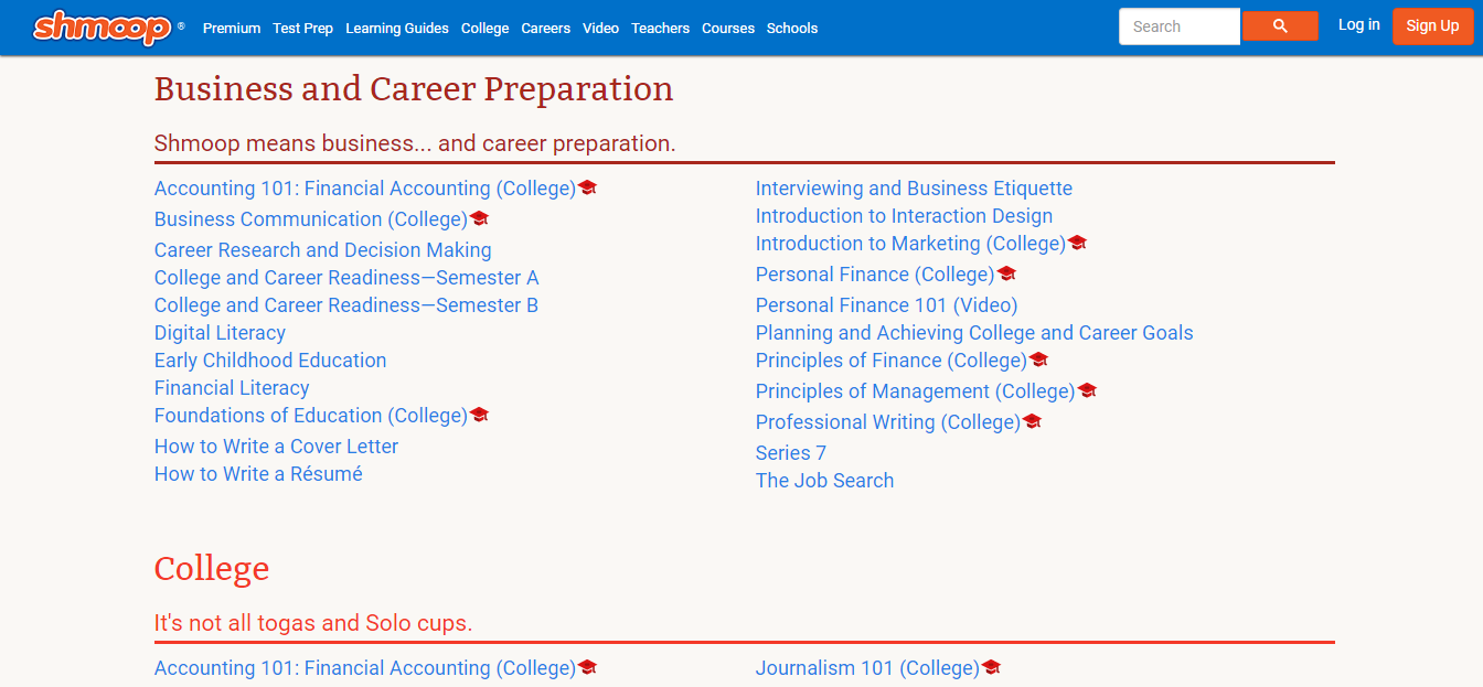 Скриншот (снимок экрана) Shmoop