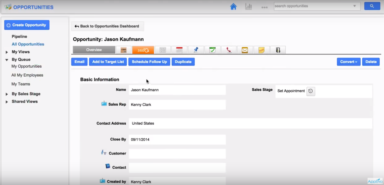 Скриншот (снимок экрана) Apptivo Project Management