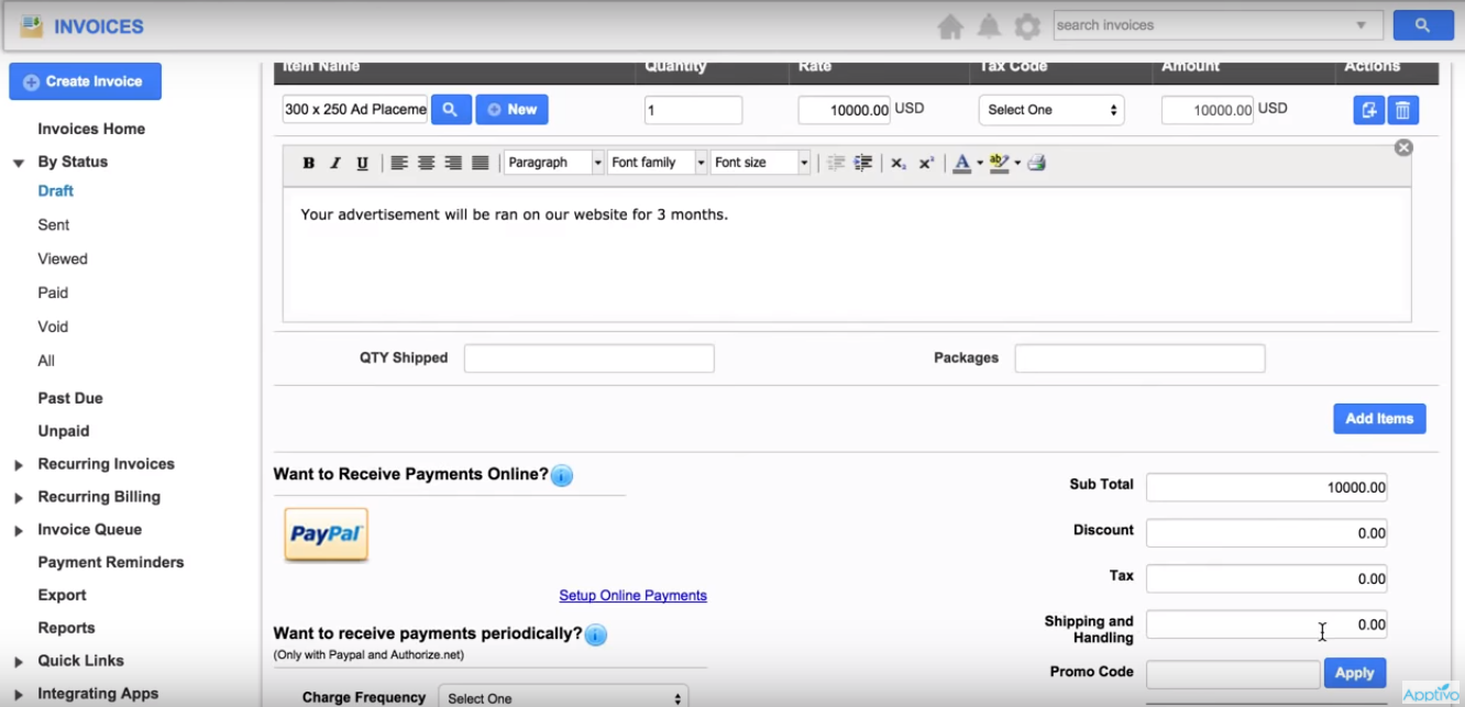 Скриншот (снимок экрана) Apptivo Project Management