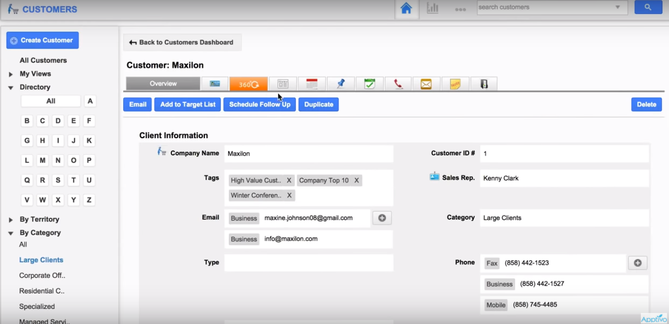 Скриншот (снимок экрана) Apptivo Project Management