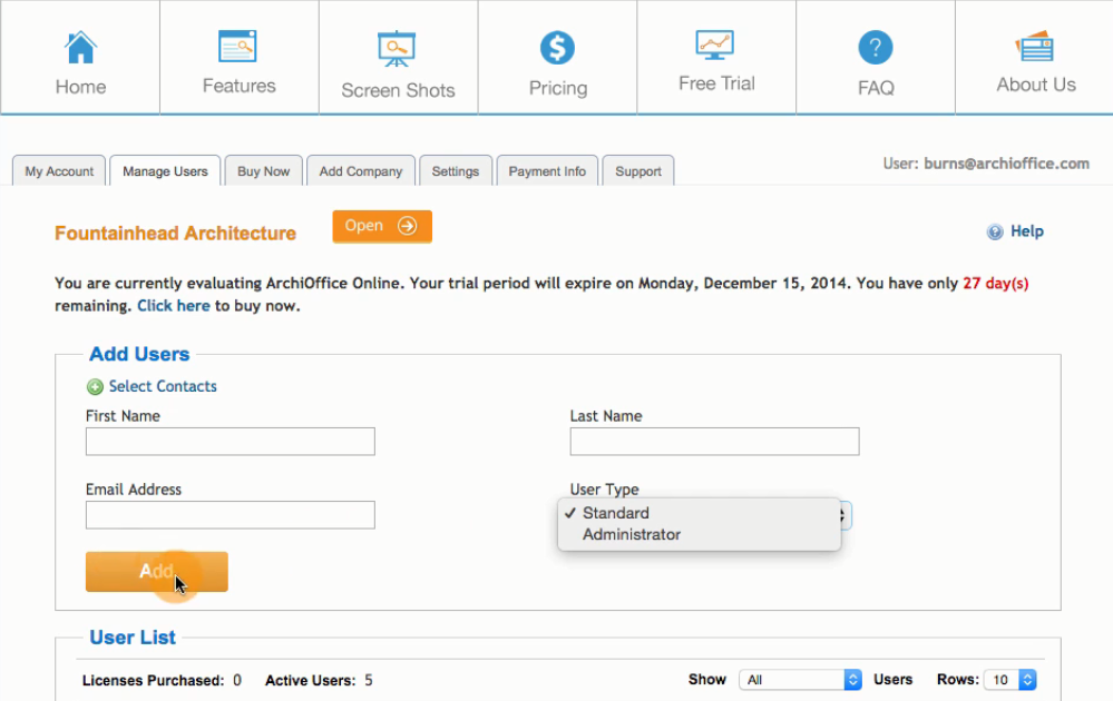 Скриншот (снимок экрана) ArchiOffice Online